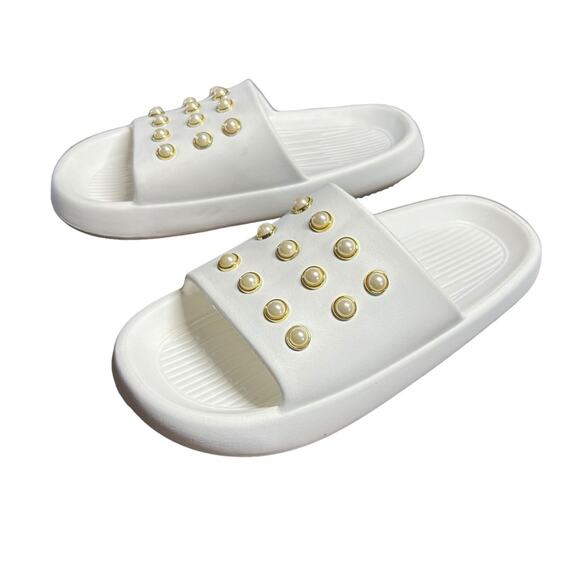 Kenneth Cole Mello Faux Pearl Studded Platform Slip On Slides NEW  Size 10 - Picture 6 of 10